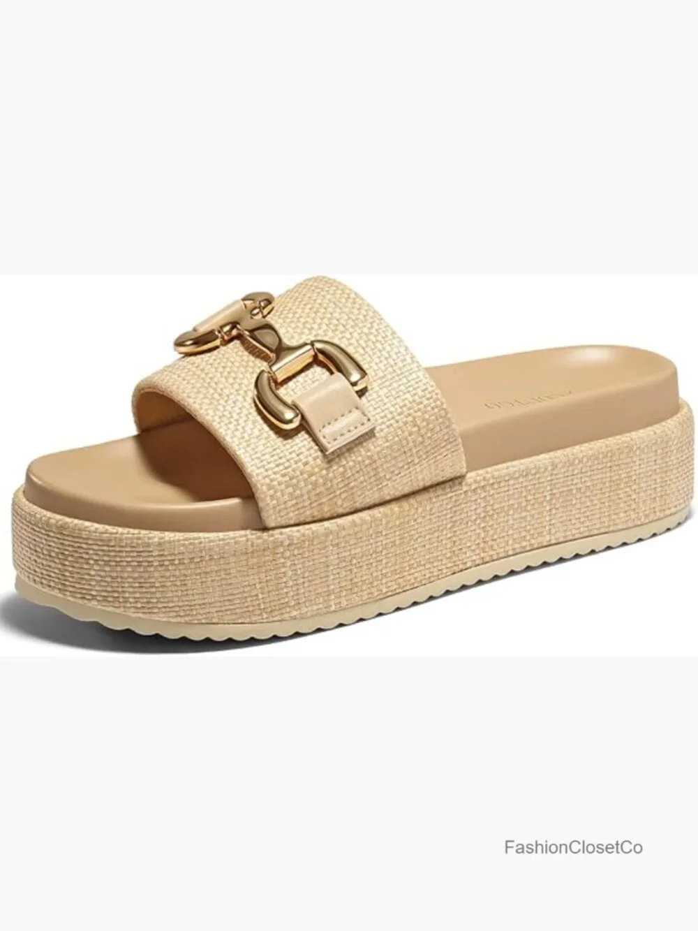 Raffia Espadrilles Platform Sandals with Metal Chain - Slip On Open Toe Summer